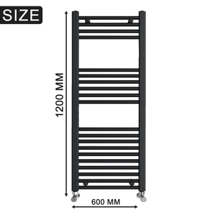 ARKO Black Heated Towel Rail 600x1200mm – Wall Mounted Ladder Radiator