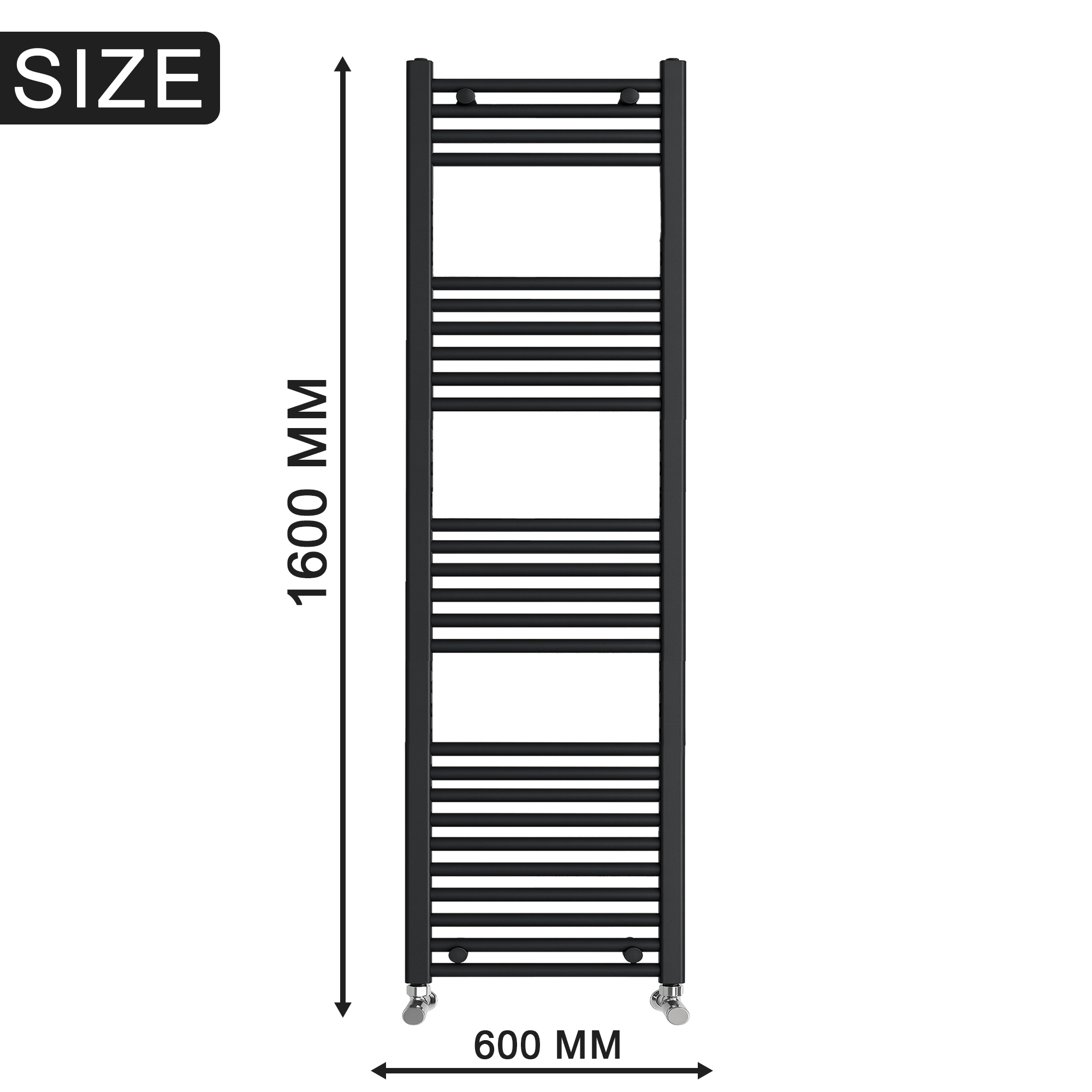 ARKO Black Heated Towel Rail 600x1600mm – Wall Mounted Ladder Radiator