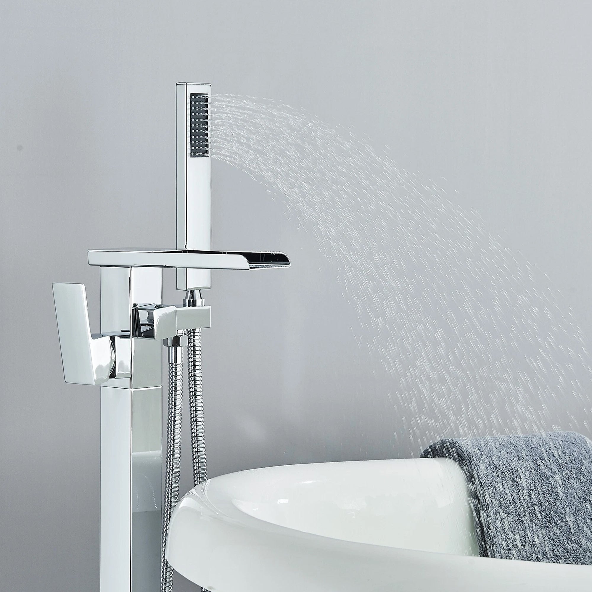 Floor-Mounted Freestanding Bath Shower Mixer – Chrome