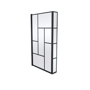 L-Shaped Black Abstract Bath Screen with Fixed Return