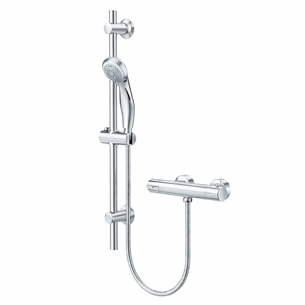 Arko Thermostatic Shower Mixer with Adjustable Riser Kit Exposed Round Shower – Chrome