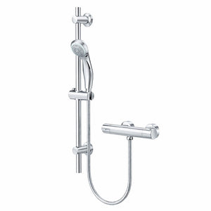 Arko Thermostatic Shower Mixer with Adjustable Riser Kit Exposed Round Shower – Chrome