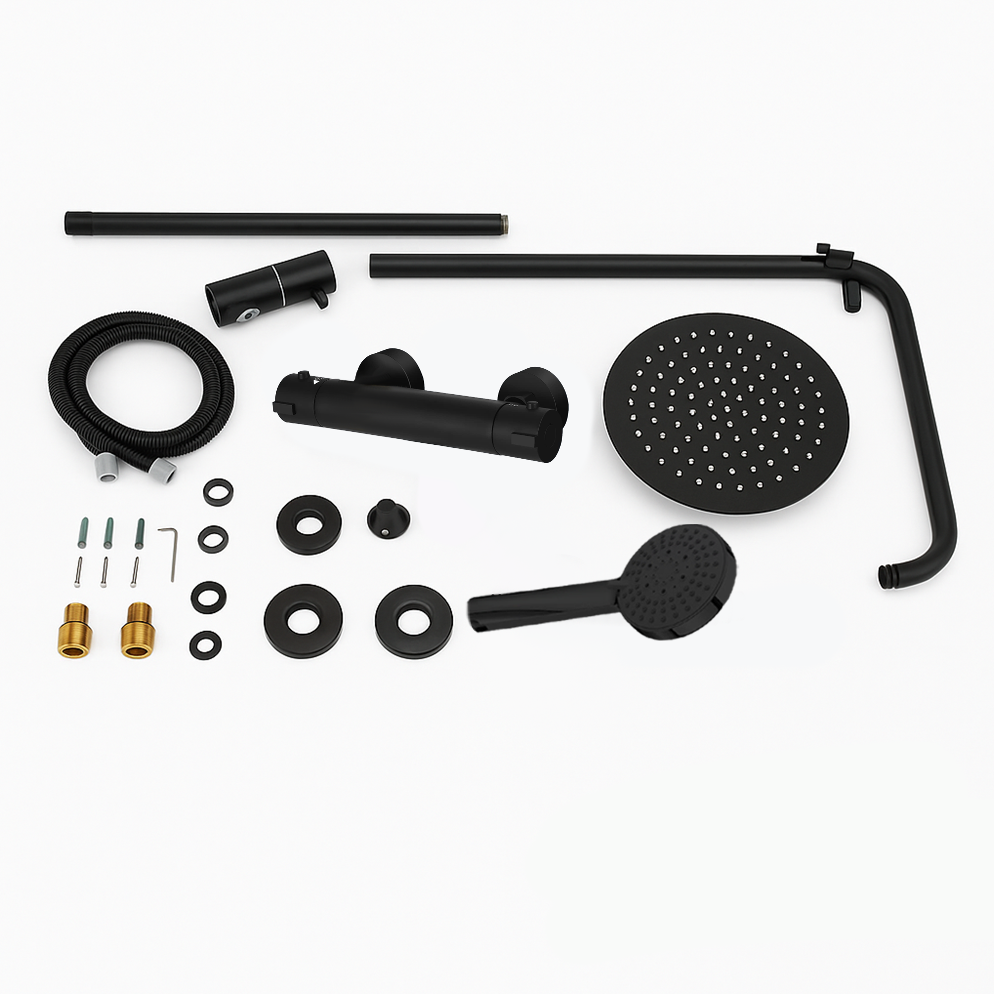 Modern Round Thermostatic Shower - Matt Black