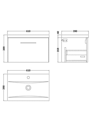 Arko 600mm Wall Hung 1-Drawer Vanity