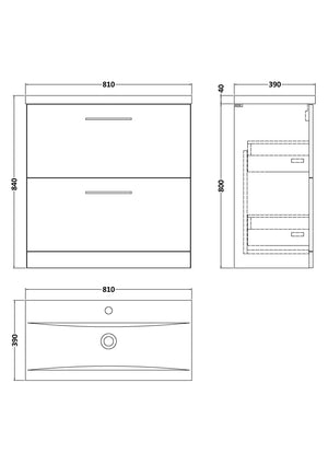 Arko 800mm Floor Standing 2-Drawer Vanity