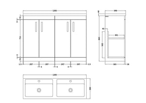 Reina 1200mm Floor Standing 4-Door Vanity