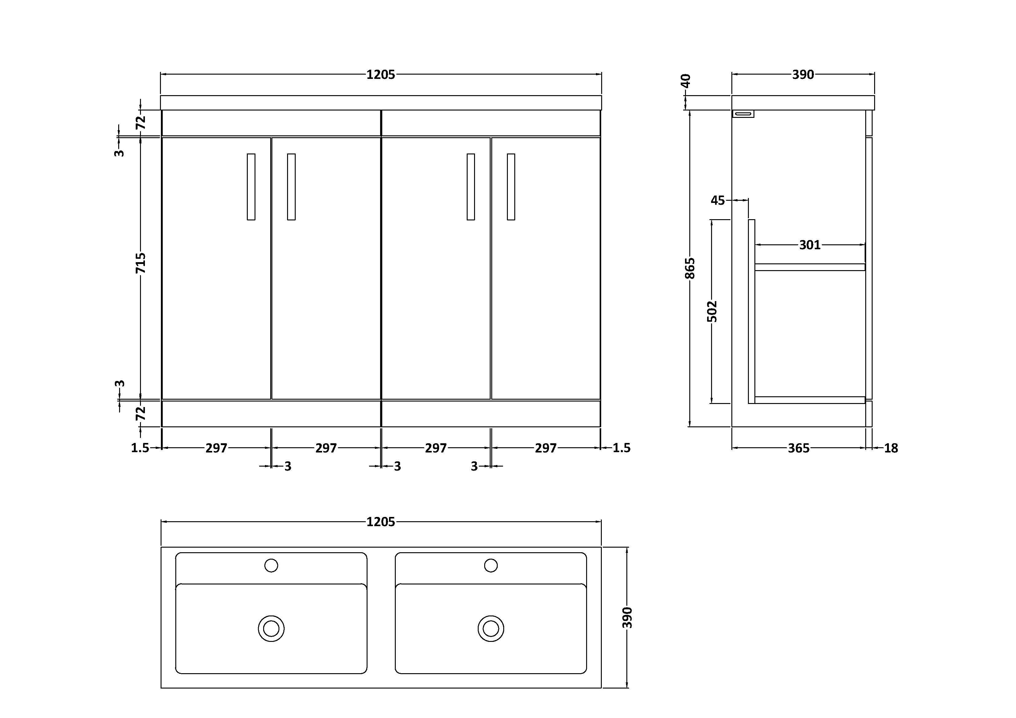Reina 1200mm Floor Standing 4-Door Vanity