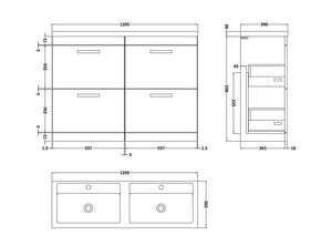 Reina 1200mm Floor Standing 4-Drawer Vanity