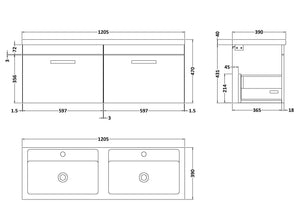 Reina 1200mm Wall Hung 2-Drawer Vanity