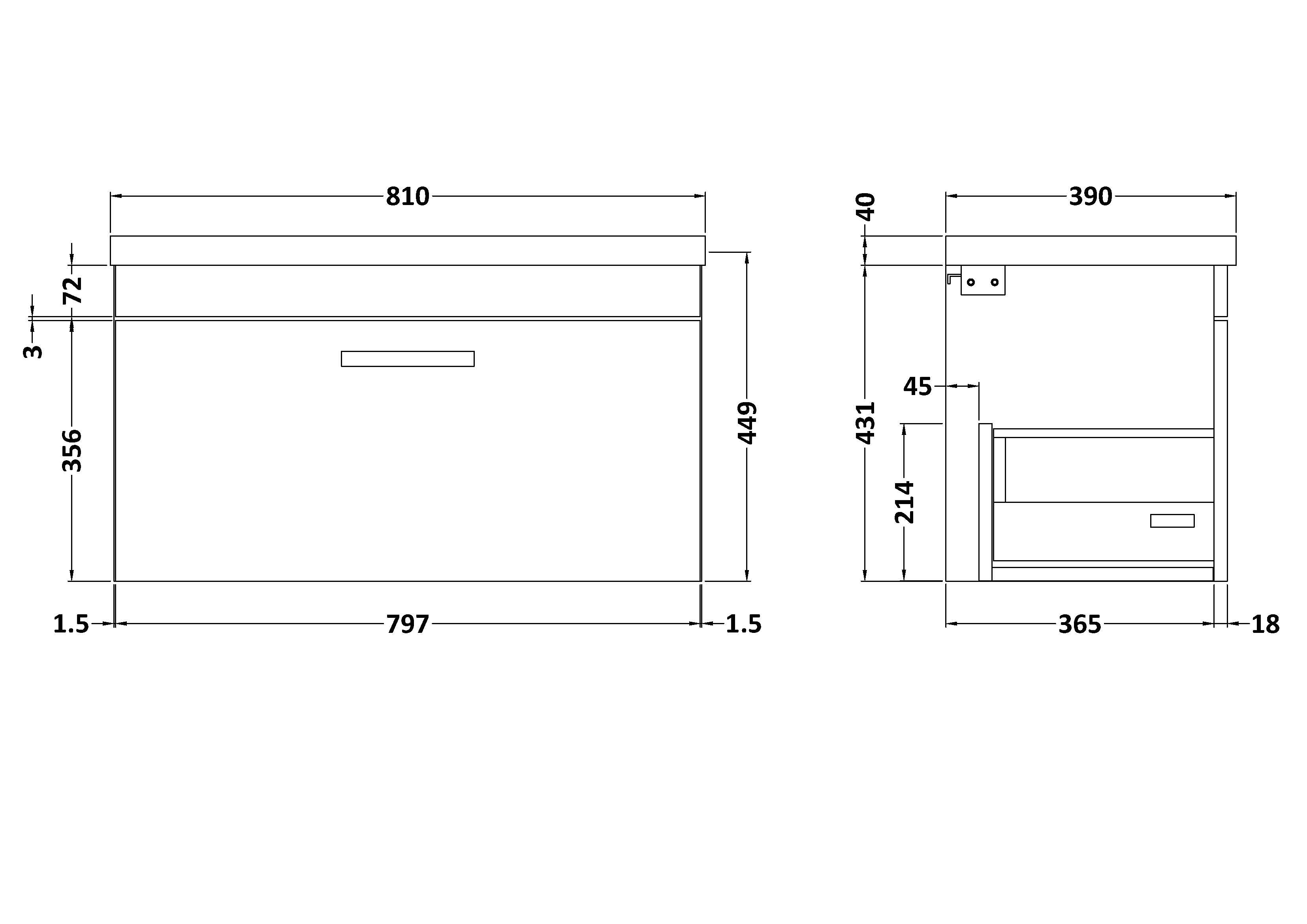 Reina 800mm Wall Hung 1-Drawer Vanity