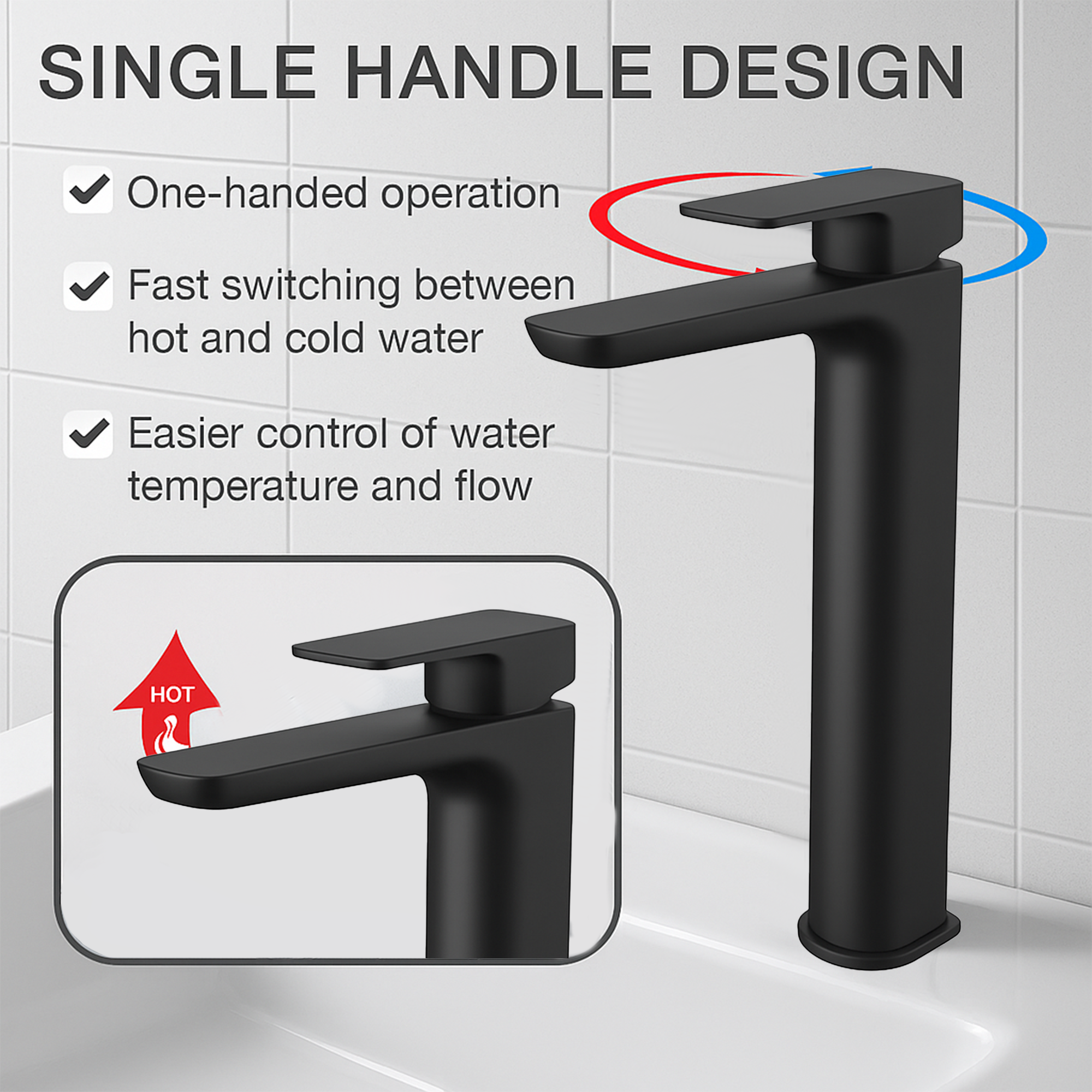 Capri Black Tall Basin Mixer Tap – Contemporary Design