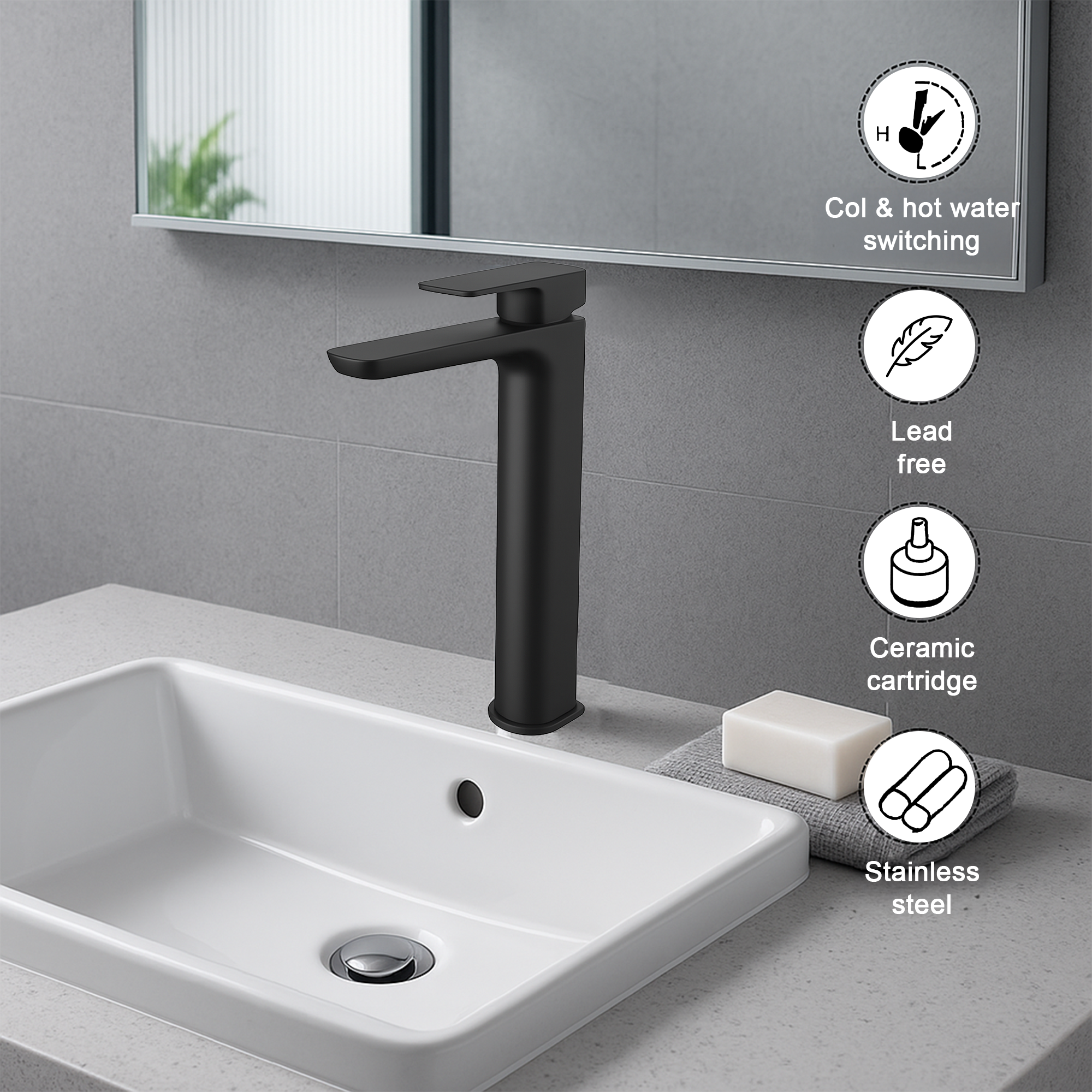 Capri Black Tall Basin Mixer Tap – Contemporary Design