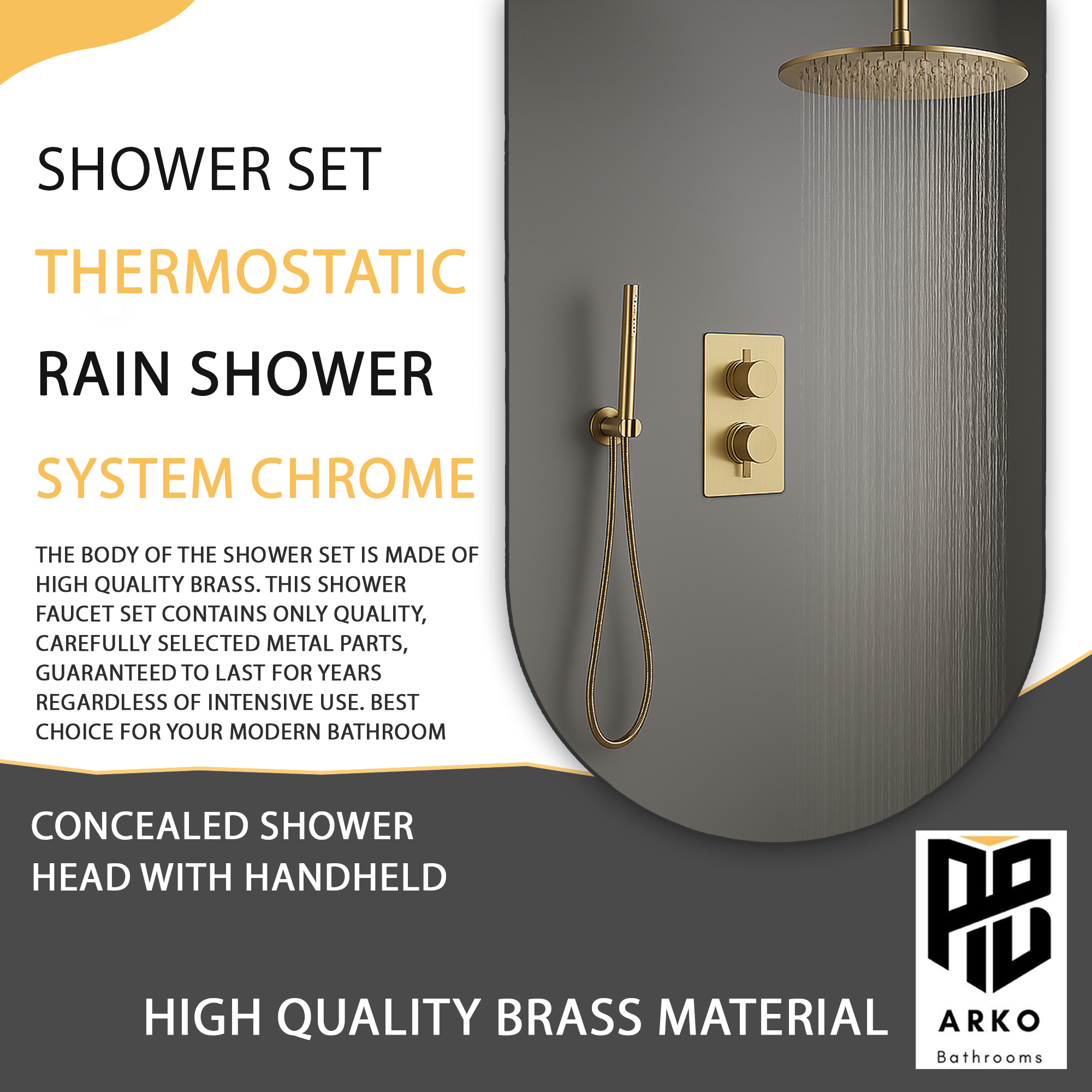 Brass Round Concealed Thermostatic Shower Pack with Head + Handset