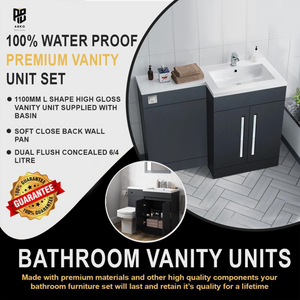 Arko Tana 1100mm Bathroom Vanity Unit Set Basin Sink Toilet WC Right Hand Furniture Storage - Anthracite