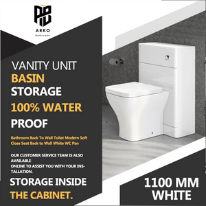 Arko Bathroom Furniture Set 600mm Vanity Unit with Basin, BTW WC Unit with Soft-Close Seat & 1500mm Tall Storage Cabinet –White