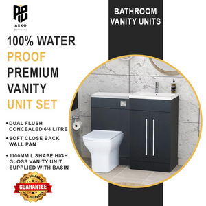 Arko Tana 1100mm Bathroom Vanity Unit Set Basin Sink Toilet WC Right Hand Furniture Storage - Anthracite