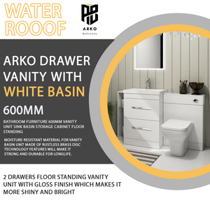 Arko 600mm Vanity Unit Bathroom Furniture Set with Basin, Concealed Toilet Pan & Soft-Close Seat – White