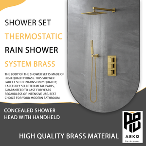 Square Concealed Brass Triple Thermostatic Shower Pack with Head + Handset – ARKO