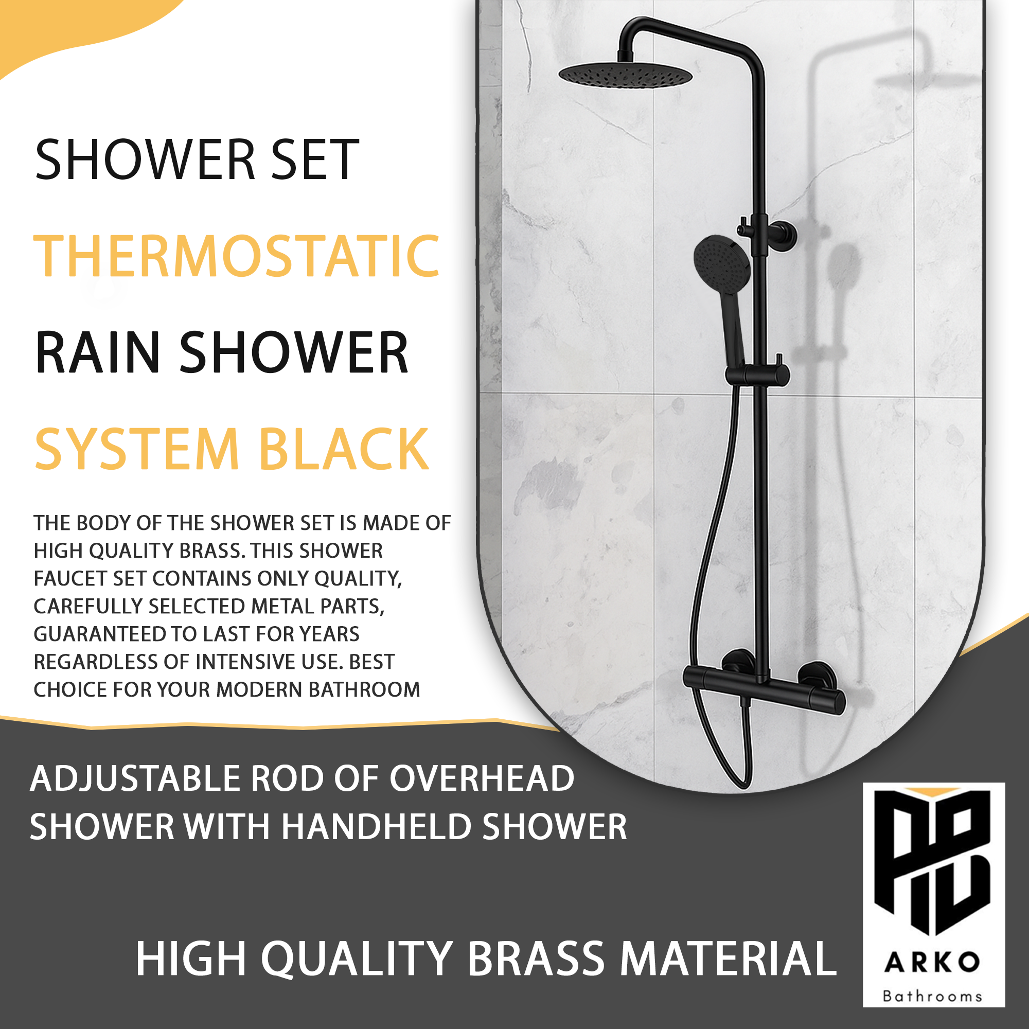 Modern Round Thermostatic Shower - Matt Black