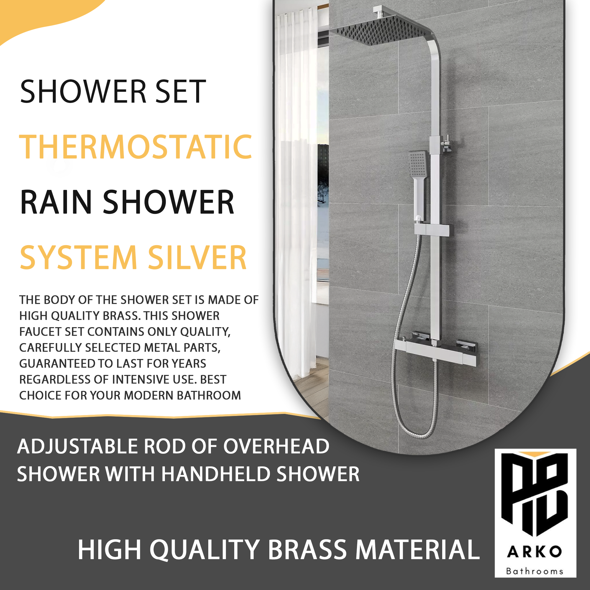 Modern Square Thermostatic Shower – Chrome