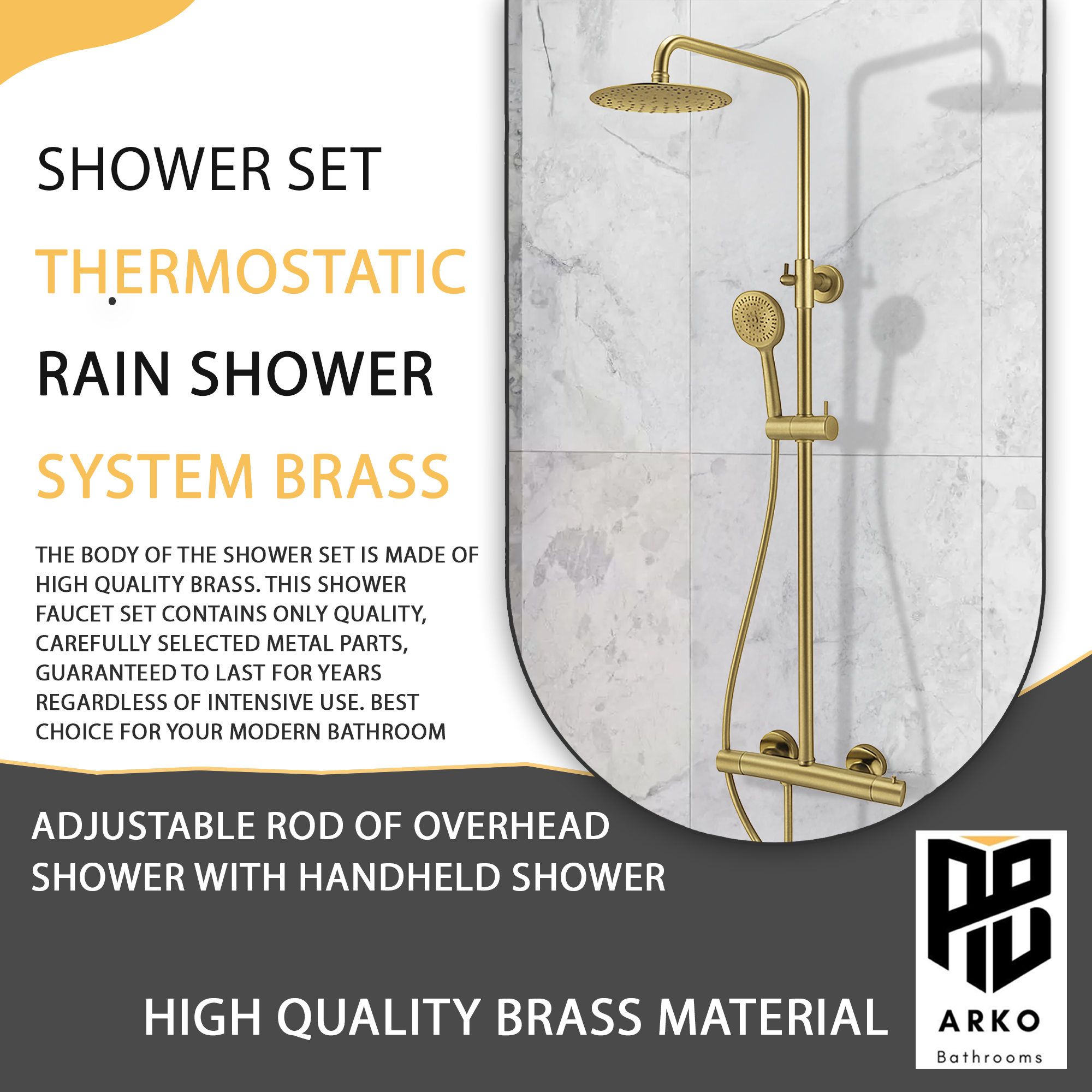 Modern Round Thermostatic Shower – Brass