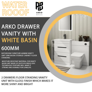 Arko 600mm Vanity Unit Bathroom Furniture Set with Basin, Concealed Toilet Pan & Soft-Close Seat – White