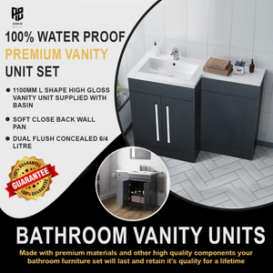 Arko Tana 1100mm Bathroom Vanity Unit Set Basin Sink Toilet WC Right Hand Furniture Storage - Anthracite