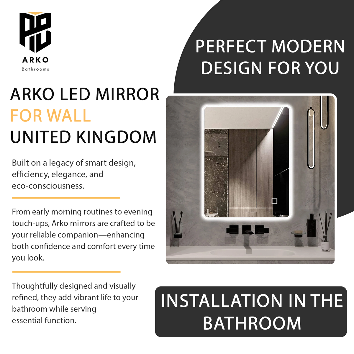 Arko 500x700mm LED Bathroom Mirror with Bluetooth Wall Mounted – Illum ...