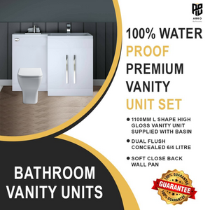 Arko Tana 1100mm Bathroom Vanity Unit Set Basin Sink Toilet WC Right Hand Furniture Storage - White