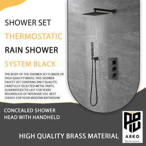 Square Concealed Thermostatic Shower System with Overhead & Handheld Options - Matt Black