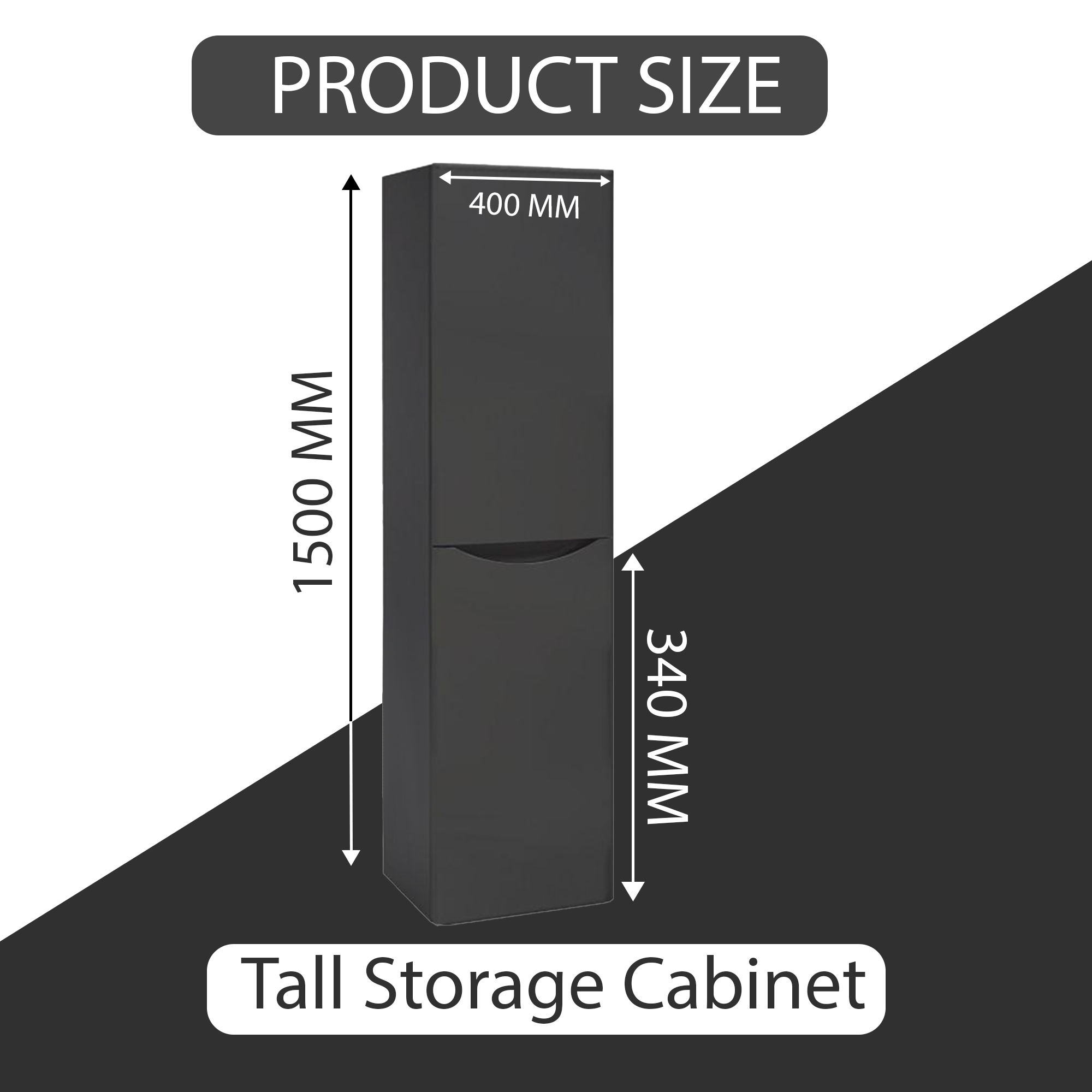 Arko Bathroom Furniture Set 600mm Vanity Unit with Basin, BTW WC Unit with Soft-Close Seat & 1500mm Tall Storage Cabinet – Black