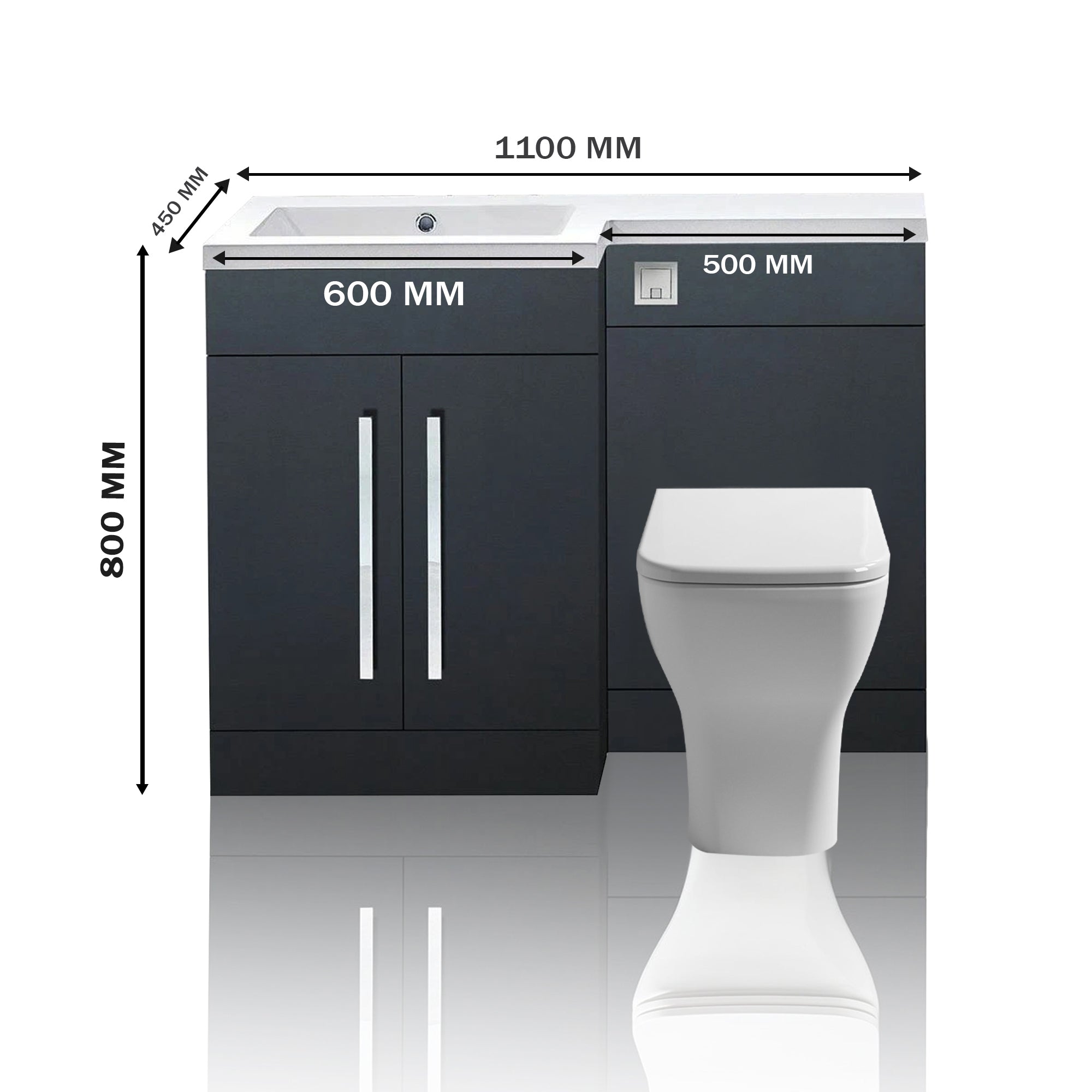 Arko Tana 1100mm Bathroom Vanity Unit Set Basin Sink Toilet WC Right Hand Furniture Storage - Anthracite