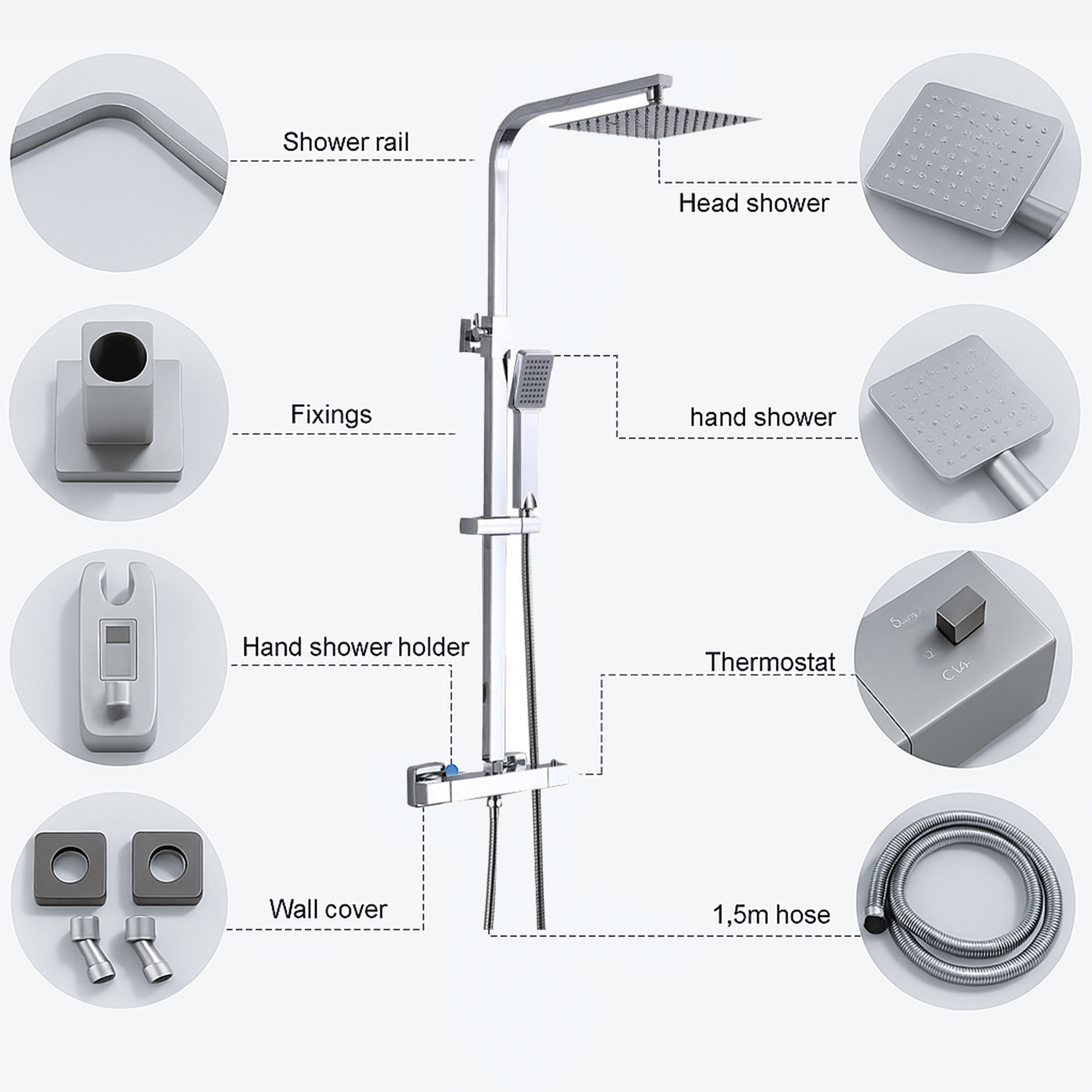 Modern Square Thermostatic Shower – Chrome