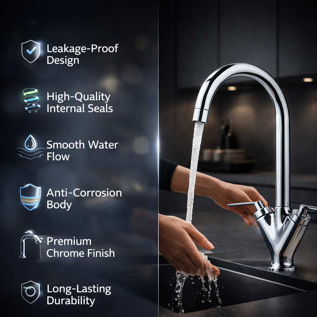 Arko OLICANA Dual Lever Mono Kitchen Sink Basin Mixer Tap - Chrome