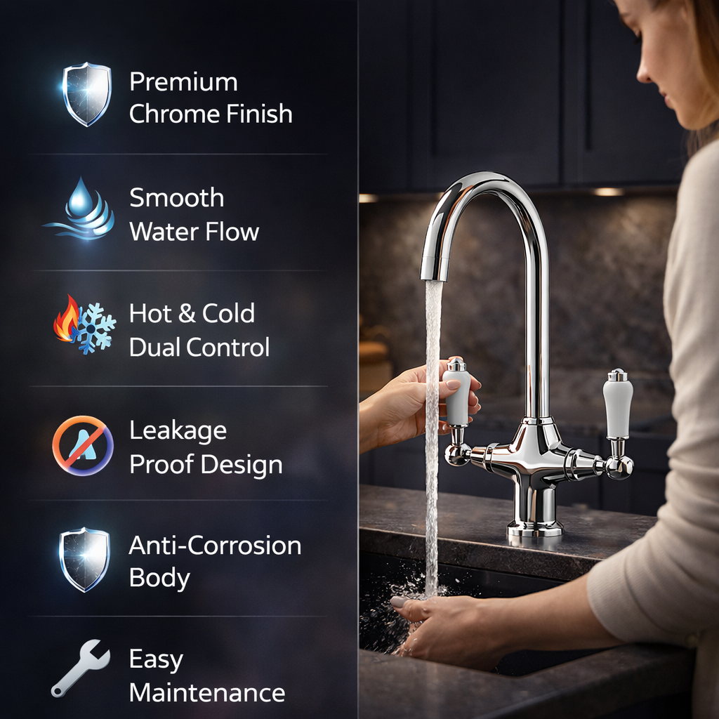 Arko Harrogate Twin Lever Kitchen Sink Mixer Tap Swivel Spout - Chrome