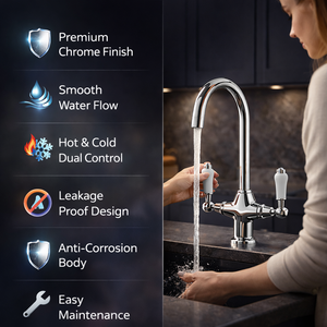 Arko Harrogate Twin Lever Kitchen Sink Mixer Tap Swivel Spout - Chrome