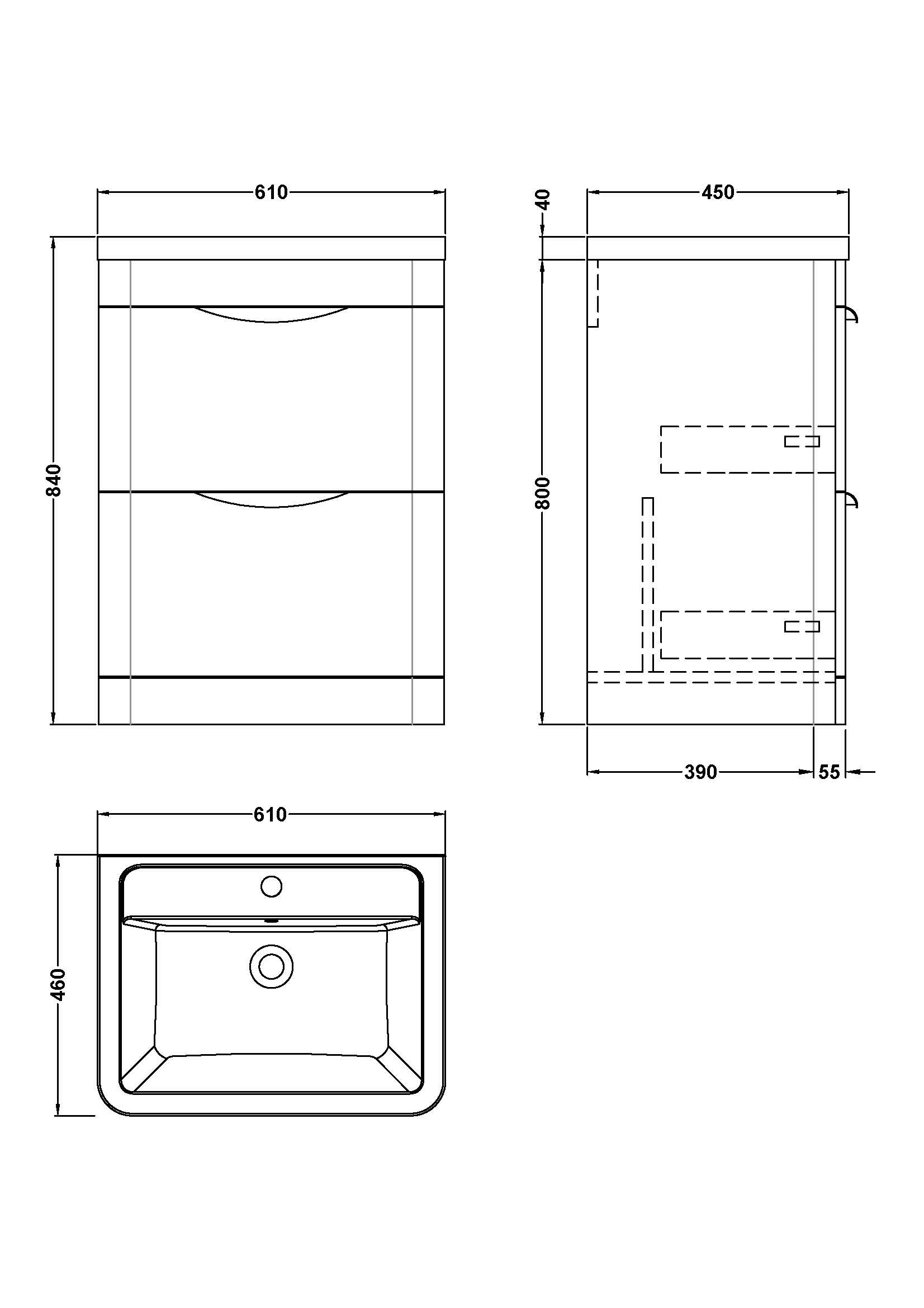 Para 600mm Floor Standing 2-Drawer Vanity