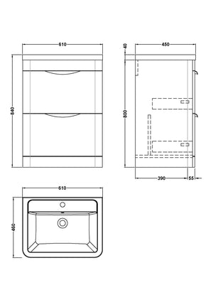 Para 600mm Floor Standing 2-Drawer Vanity