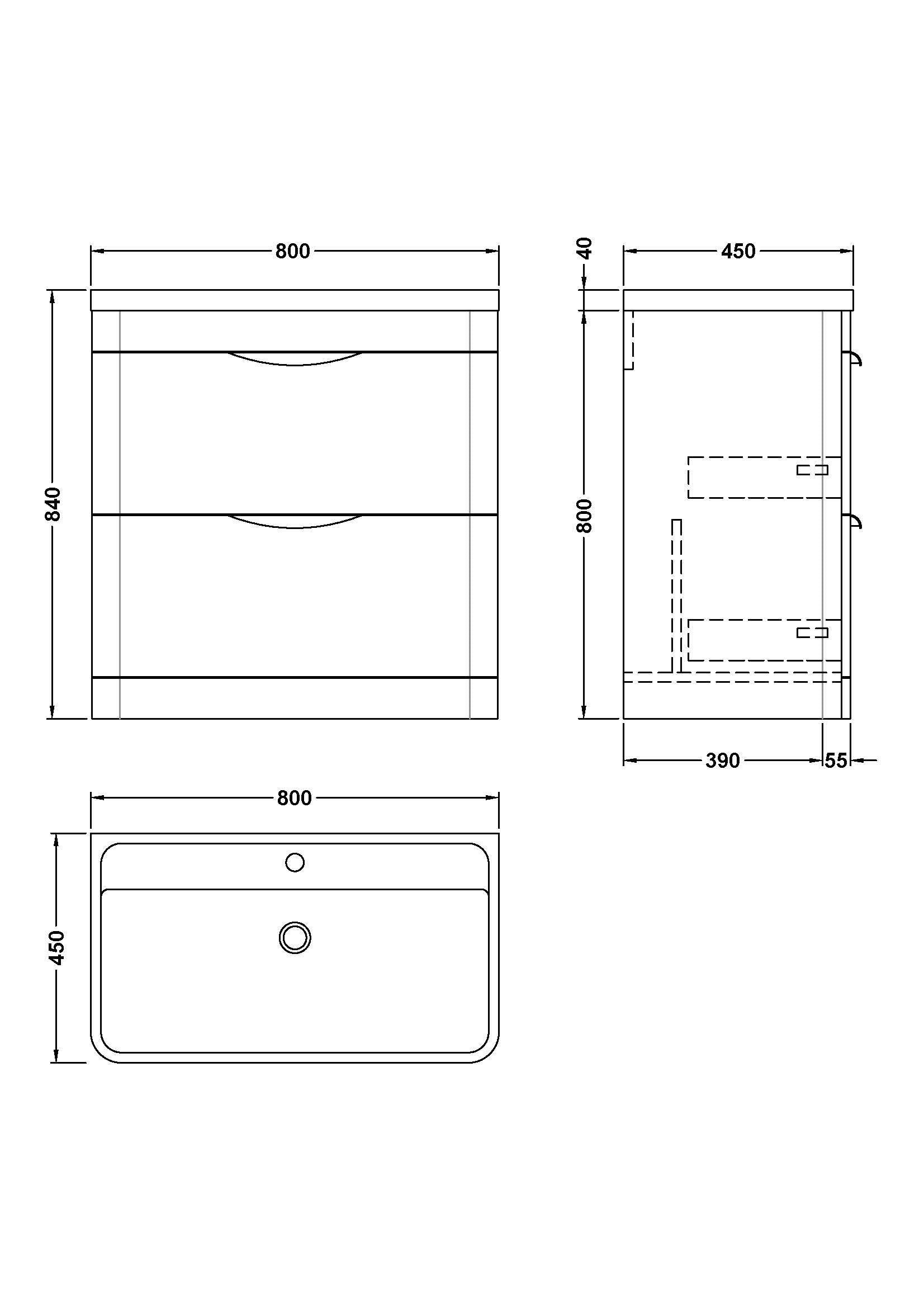 Para 800mm Floor Standing 2-Drawer Vanity