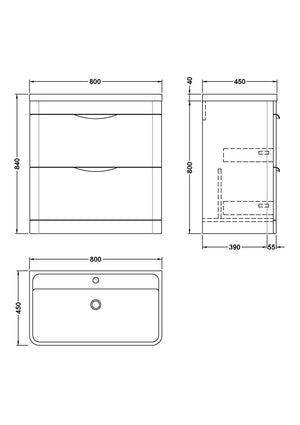 Para 800mm Floor Standing 2-Drawer Vanity