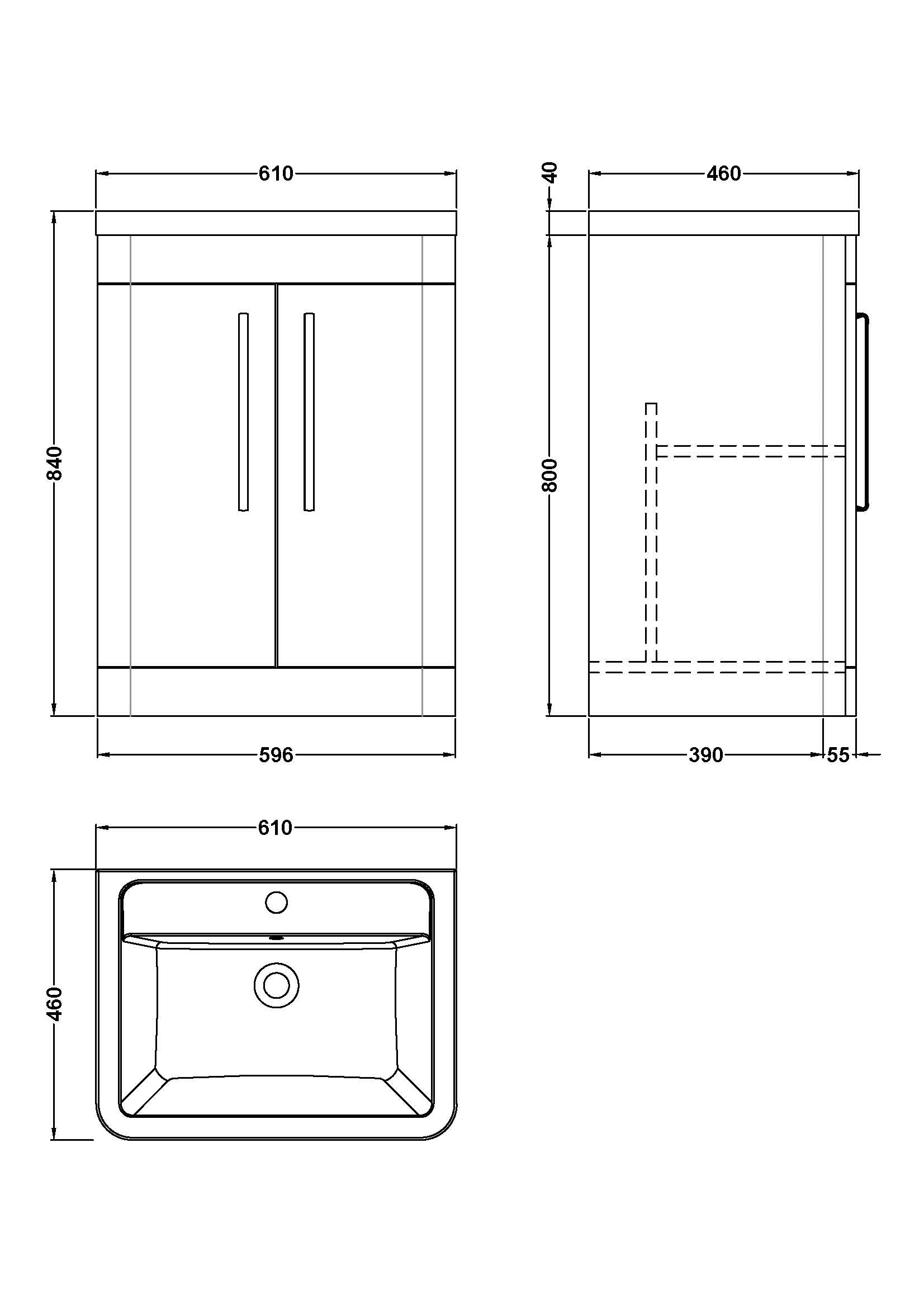 Para 600mm Floor Standing 2-Door Vanity