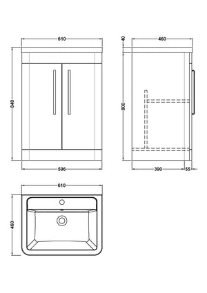Para 600mm Floor Standing 2-Door Vanity