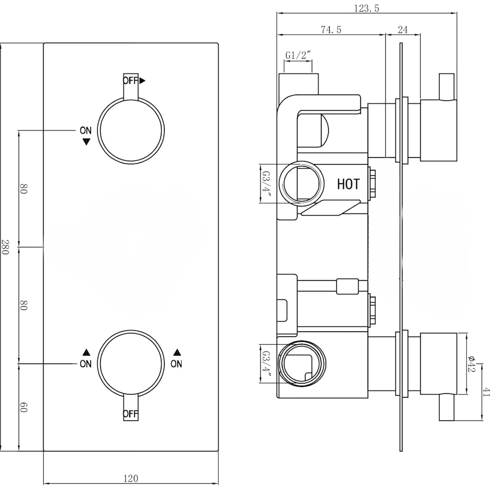 Black Round Concealed Thermostatic Shower Pack with Head + Handset