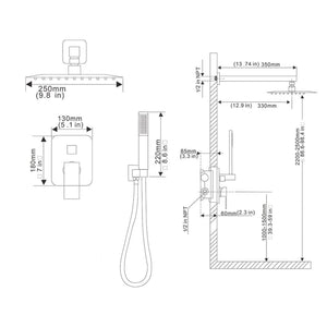 Square Concealed Thermostatic Shower System with Overhead & Handheld Options - Matt Black