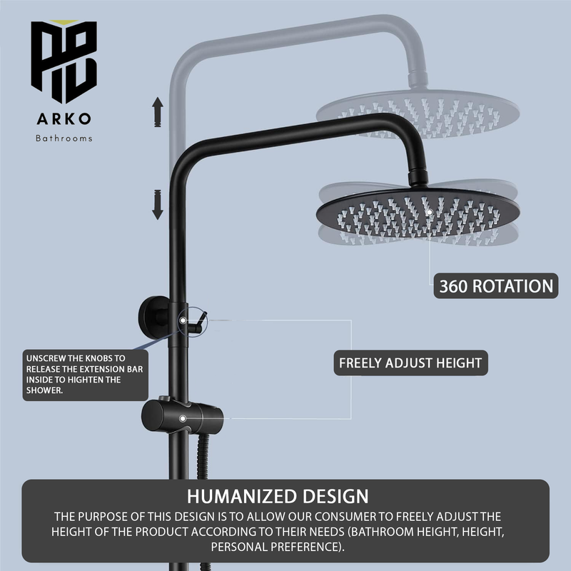 Modern Round Thermostatic Shower - Matt Black