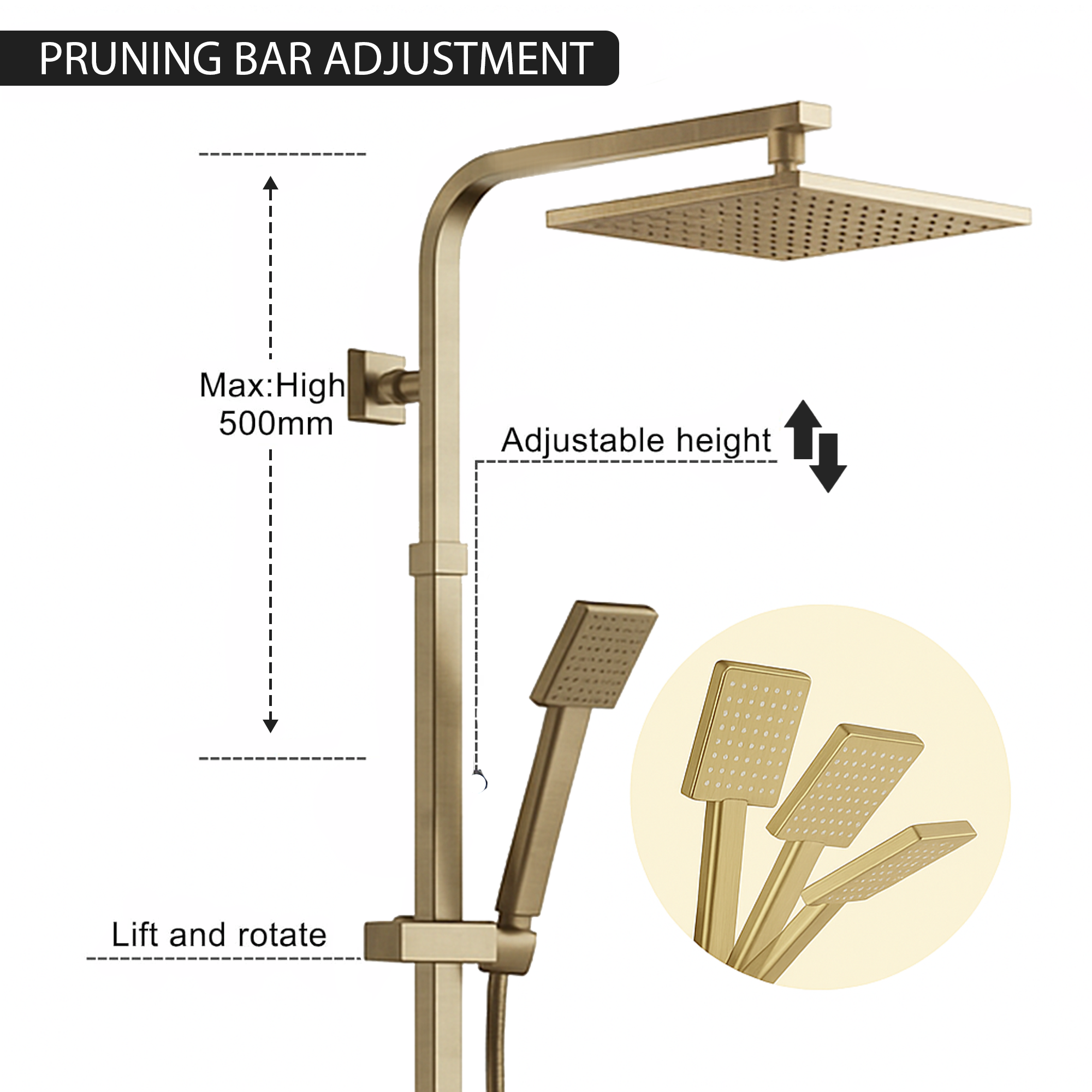 Modern Square Thermostatic Shower – Brass