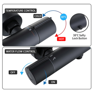 Modern Round Thermostatic Shower - Matt Black