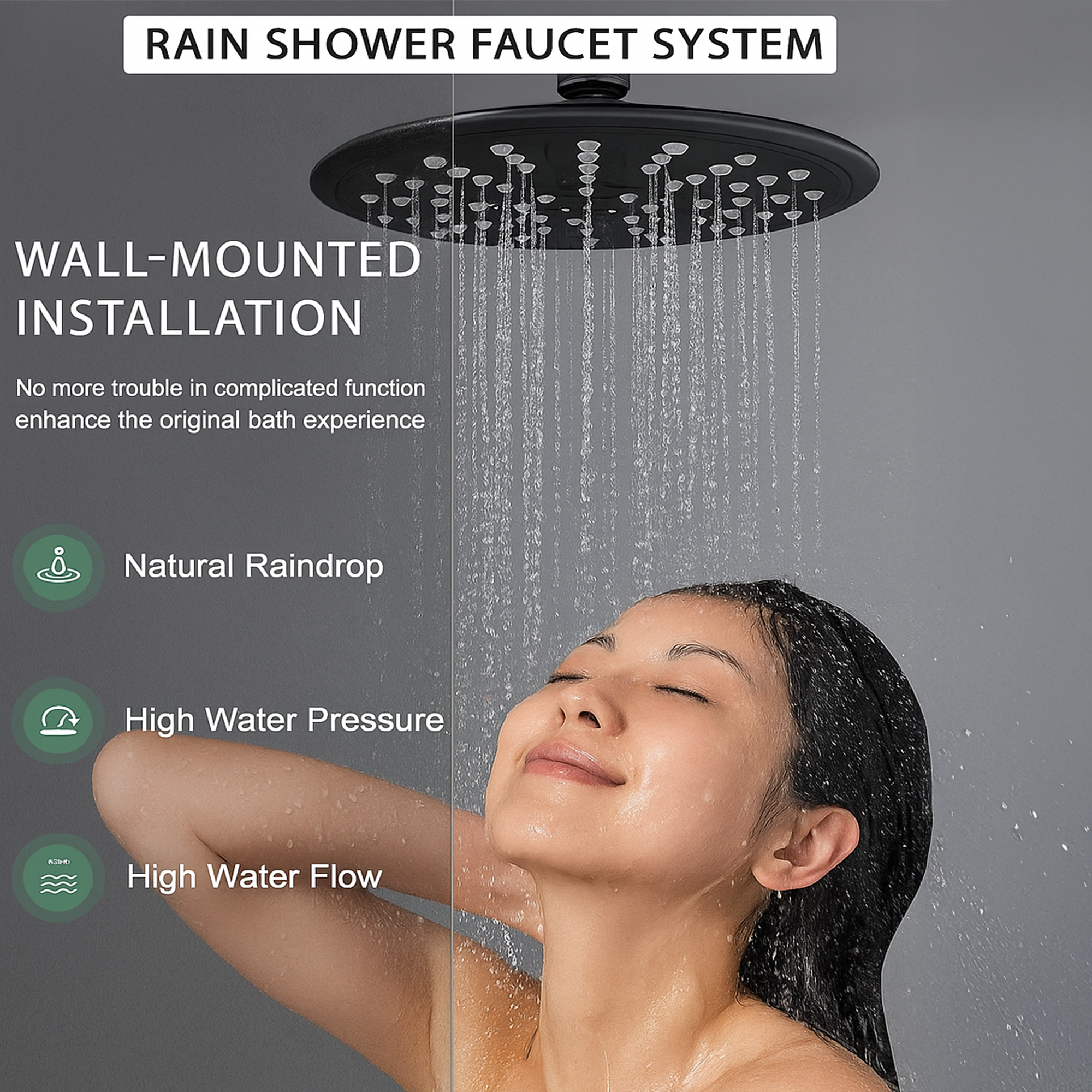 Black Round Concealed Thermostatic Shower Pack with Head + Handset