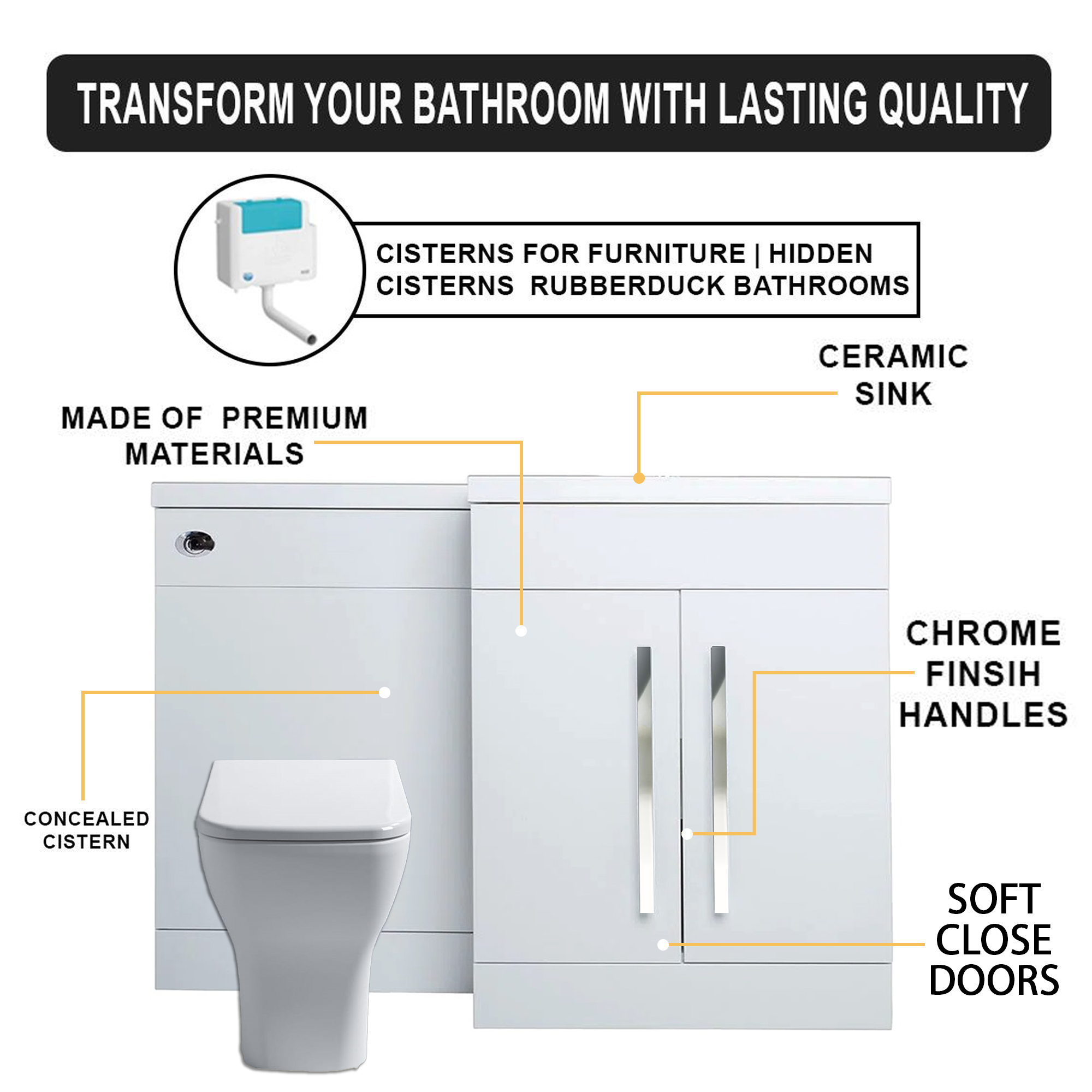 Arko Tana 1100mm Bathroom Vanity Unit Set Basin Sink Toilet WC Right Hand Furniture Storage - White