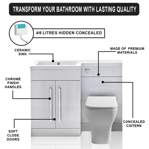 Arko Tana 1100mm Bathroom Vanity Unit Set Basin Sink Toilet WC Right Hand Furniture Storage - White